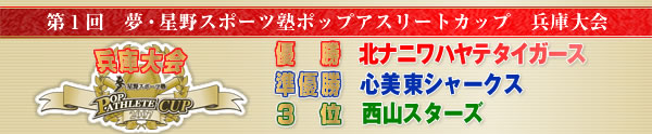 兵庫大会優勝:北ナニワハヤテタイガース 準優勝:心美東シャークス 3位:西山スターズ